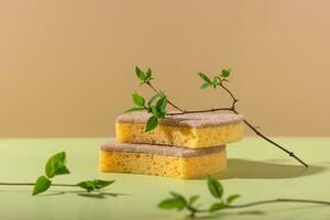 eco schoonmaak met sponzen, duurzame concept foto