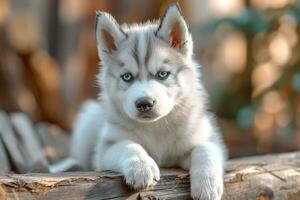 ai gegenereerd een schattig Siberisch schor puppy foto