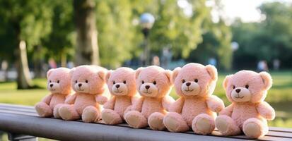 ai gegenereerd een groep van teddy bears zit geregeld Aan een bankstel foto