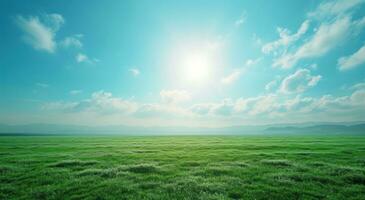 ai gegenereerd de zon is schijnend Aan een groen veld- foto