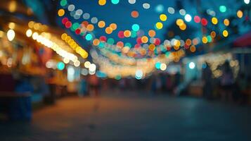 ai gegenereerd generatief ai, voedsel vrachtauto straat festival, wazig lichten achtergrond, sfeervol bokeh, gedempt kleuren foto