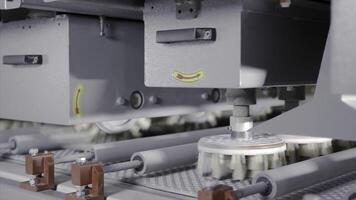 borstels in industrieel productie. actie. geautomatiseerd machines met borstelig mondstukken voor schoonmaak en schilderen. roterend borstels Aan industrieel machines voor verwerken houten borden foto