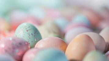 ai gegenereerd zacht pastel kleuren in wazig Pasen eieren foto