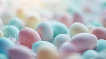ai gegenereerd zacht pastel kleuren in wazig Pasen eieren foto