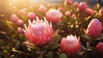 ai gegenereerd protea bloemen achtergrond foto