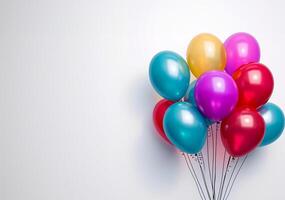 ai gegenereerd veelkleurig ballonnen Aan wit voor partij viering foto