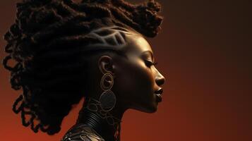 ai gegenereerd profiel van een zwart vrouw met een Afrikaanse nationaal kapsel foto