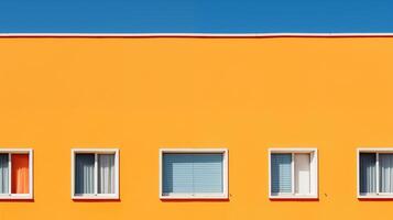 ai gegenereerd minimalistische oranje facade met vier ramen, perfect voor modern ontwerp concepten foto