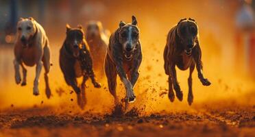 ai gegenereerd windhond races aanbod de kans voor u naar ras vier of zes honden Bij een keer foto