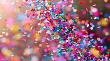 ai gegenereerd kleurrijk confetti regent omlaag, toevoegen opwinding naar de feestelijk gelegenheid met kopiëren ruimte foto