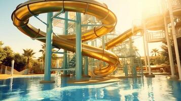 ai gegenereerd glijbaan in zon dia's water park foto