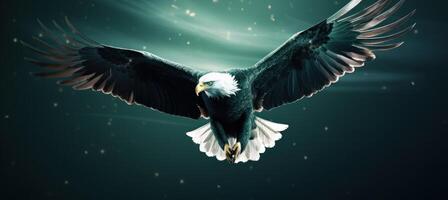 ai gegenereerd adelaar stijgend in een Amerikaans vlag foto