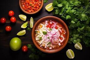 ai gegenereerd top visie Aan smakelijk pozole kom generatief ai foto