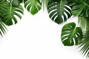 ai gegenereerd foto groen tropisch palm bladeren monstera Aan wit achtergrond generatief ai