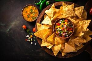 ai gegenereerd top visie vers Mexicaans voedsel met nacho's kopiëren ruimte generatief ai foto