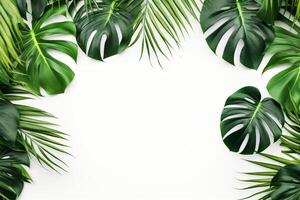 ai gegenereerd foto groen tropisch palm bladeren monstera Aan wit achtergrond generatief ai