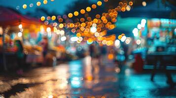 ai gegenereerd generatief ai, voedsel vrachtauto straat festival, wazig lichten achtergrond, sfeervol bokeh, gedempt kleuren foto