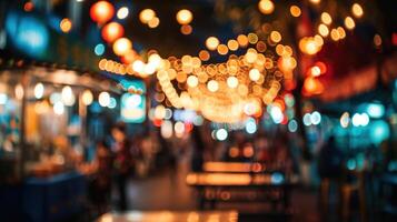 ai gegenereerd generatief ai, voedsel vrachtauto straat festival, wazig lichten achtergrond, sfeervol bokeh, gedempt kleuren foto