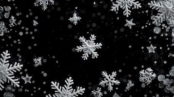 ai gegenereerd sneeuwvlok detailopname Aan donker besneeuwd achtergrond, winter sneeuwval foto