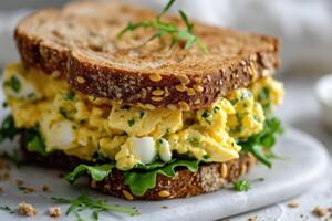 ai gegenereerd heerlijk ei salade Sandwich. foto