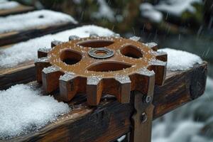 ai gegenereerd details de uitrusting is gemaakt van metaal. mechanisch versnellingen gemaakt van staal foto