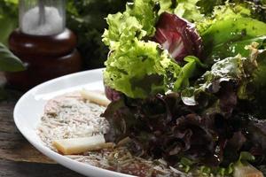 carpaccio, parmezaan, sla eten foto