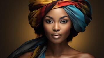 ai gegenereerd stralend verscheidenheid portret zichtbaar vertegenwoordiging met de stralend gezicht van een Afrikaanse Amerikaans vrouw, vieren verscheidenheid en omarmen individu schoonheid, hoog resolutie foto