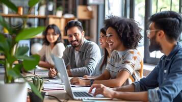 ai gegenereerd jong collega's werken samen - verscheidenheid foto