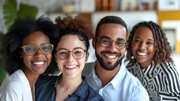 ai gegenereerd jong groep van mensen vieren verscheidenheid foto