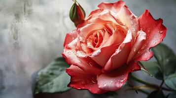 ai gegenereerd een roos gemaakt gebruik makend van rood-roze vloeistof Aan een licht grijs achtergrond. ai gegenereerd foto