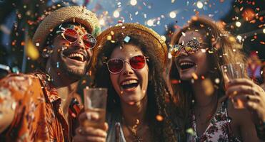 ai gegenereerd gelukkig vrienden vieren een carnaval partij foto