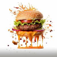 ai gegenereerd voedsel voor snel voedsel in het formulier van heerlijk heet eigengemaakt hamburger met vlees kotelet en groenten foto