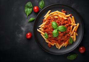 ai gegenereerd foto penne pasta in tomaat saus