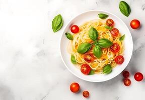 ai gegenereerd pasta aglio olio e peperoncino Italiaans spaghetti met knoflook Chili peper en olijf- olie Aan een zwart foto