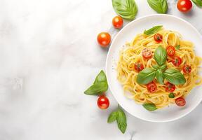 ai gegenereerd pasta aglio olio e peperoncino Italiaans spaghetti met knoflook Chili peper en olijf- olie Aan een zwart foto