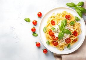 ai gegenereerd pasta aglio olio e peperoncino Italiaans spaghetti met knoflook Chili peper en olijf- olie Aan een zwart foto