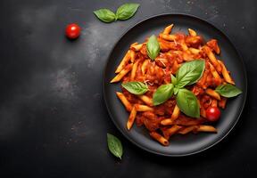 ai gegenereerd foto penne pasta in tomaat saus