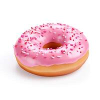 ai gegenereerd donut met roze glazuur geïsoleerd Aan wit achtergrond foto