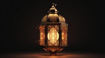 ai gegenereerd Ramadan kareem lantaarn Aan donker achtergrond. foto