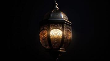ai gegenereerd Islamitisch lantaarn in donker achtergrond, Ramadan mubarak lantaarn foto