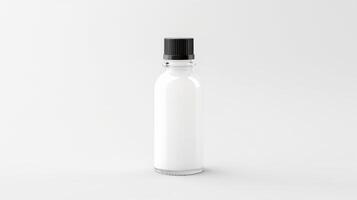 ai gegenereerd mockup van transparant glas fles met blanco etiket Aan wit achtergrond foto