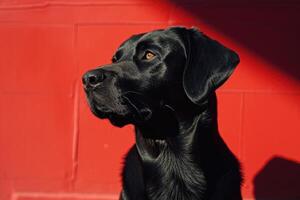 ai gegenereerd een zwart hond Aan een rood achtergrond, zwart en rood foto