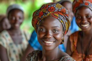 ai gegenereerd jong Afrikaanse mensen en hun gezinnen glimlachen foto