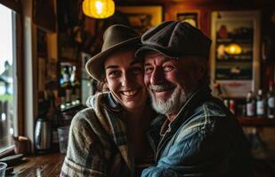 ai gegenereerd vader en dochter glimlachen samen foto