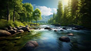 ai gegenereerd rivier- natuur achtergrond foto