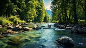 ai gegenereerd rivier- natuur achtergrond foto