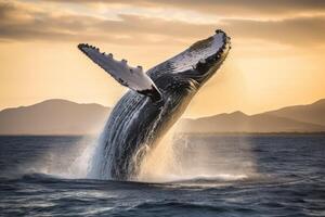 ai gegenereerd bevriezen de elegantie van een overtreden gebochelde walvis foto