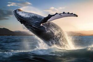ai gegenereerd bevriezen de elegantie van een overtreden gebochelde walvis foto