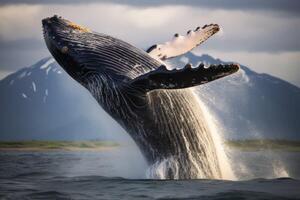 ai gegenereerd bevriezen de elegantie van een overtreden gebochelde walvis foto