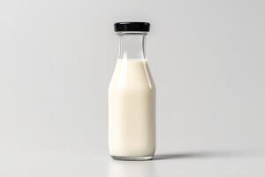 ai gegenereerd Doorzichtig glas fles gevulde met melk voor mockup foto